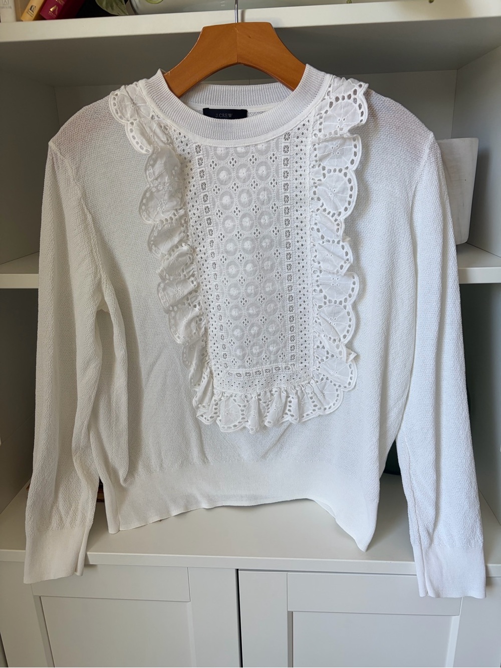 J. Crew White Lace-Bib Pullover Sweater